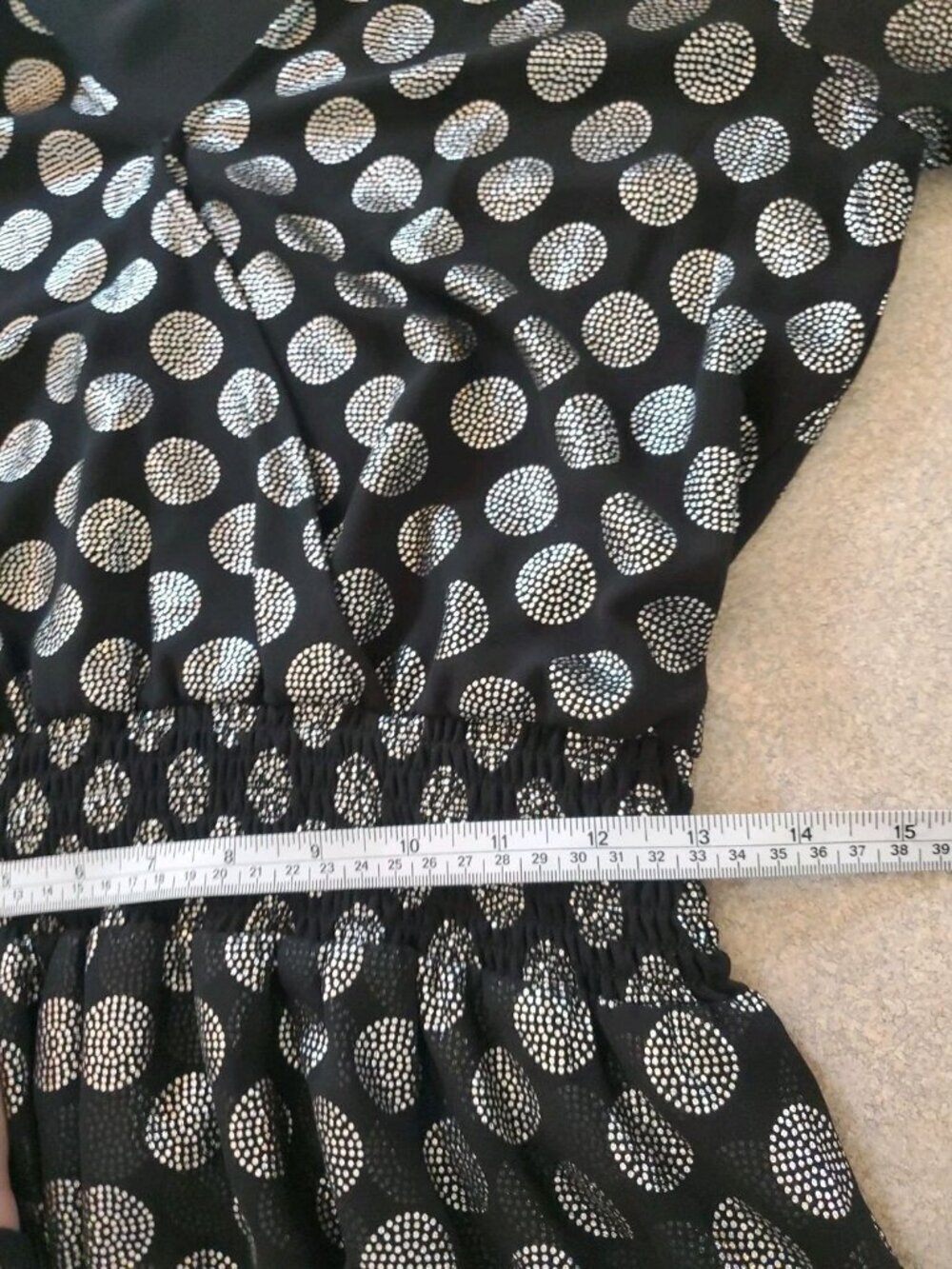 Michael Kors Black & Silver Polka Dot Surplice Long Sleeve Tiered Mini Dress M - Picture 9 of 15